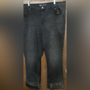 DG2 Diane Gilman Womens Black Stretch Denim Sequin Bootcut Jeans Sz 22W NWT